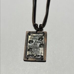 Dog Paw Print Sentiment Rectangle Pendant Necklace - Brown Cord